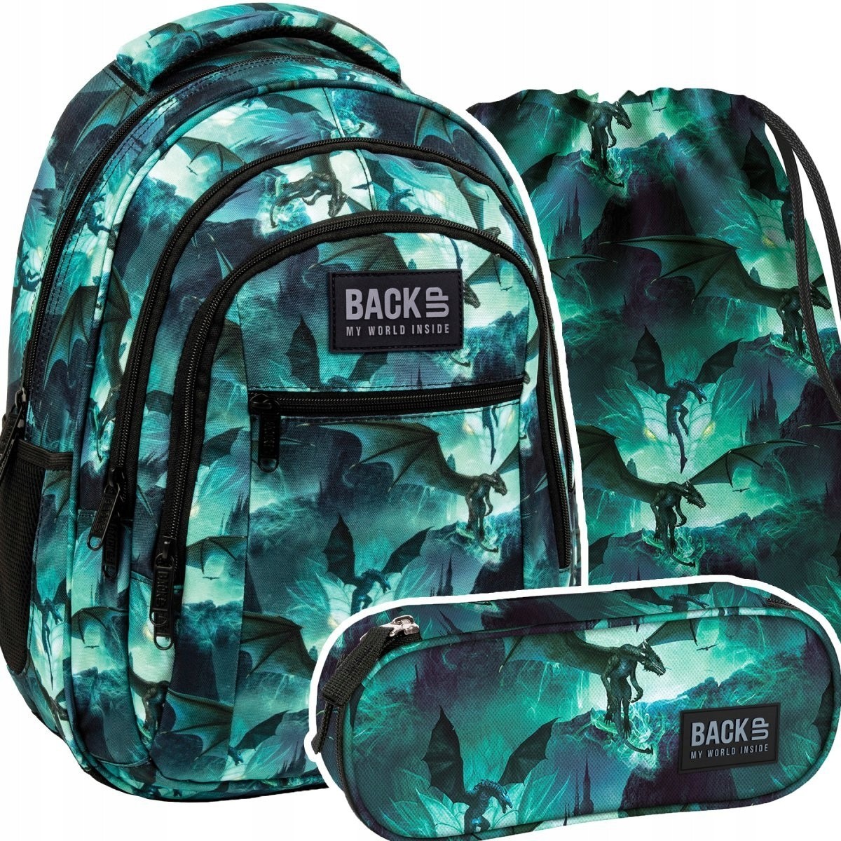 Viackomorový školský batoh Backup čierny, Odtiene modrej, Odtiene zelenej, Viacfarebný 26 l + 2 ďalšie produkty